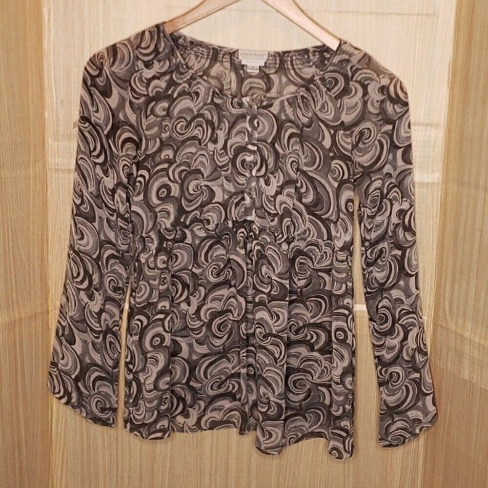 A Pea In The Pod Maternity Womens Silk Sheer Grey Swirl Blouse Small